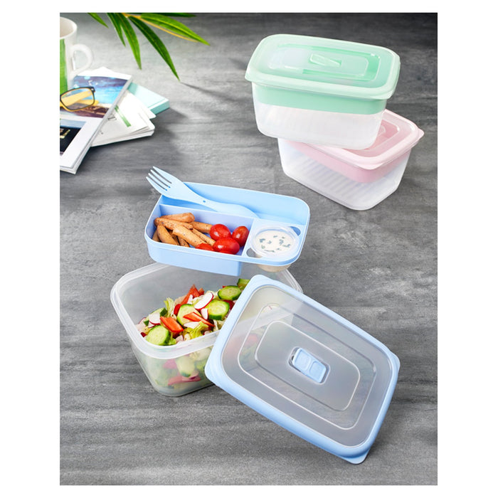 جوندول لانش بوكس (19*14*10 سم) شوكة+ملعقة بلاستيك تركواز - G-580T