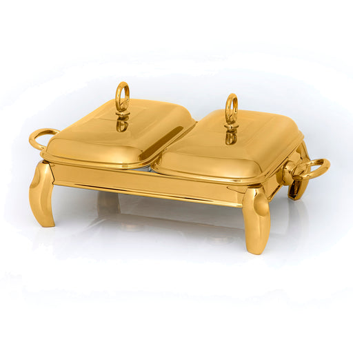 رويال ألفريدو طبق تقديم مستطيل مقسم دبل (2 غطاء + 2 طاجن زجاجي)  ستناليس ستيل ذهبى ماط - 1014GM