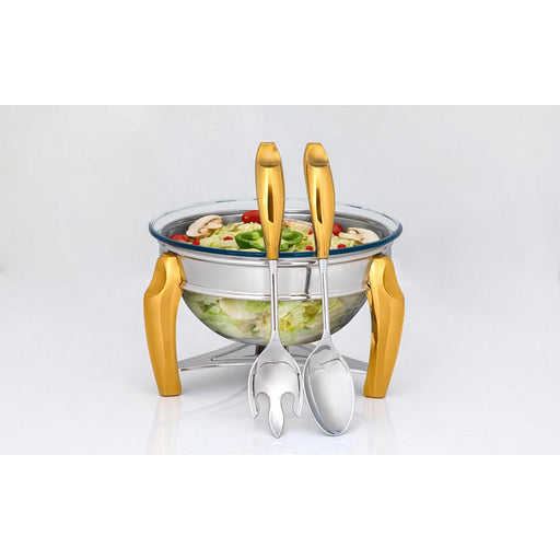 رويال ألفريدو طقم سلطة ( معلقة+ شوكة )  3 لتر ستناليس ستيل فضى * ذهبى - 1091SG