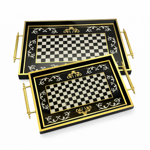 رويال الفريدو طقم صواني ٢ قطعة شكل مستطيل خشب اسود - 987326