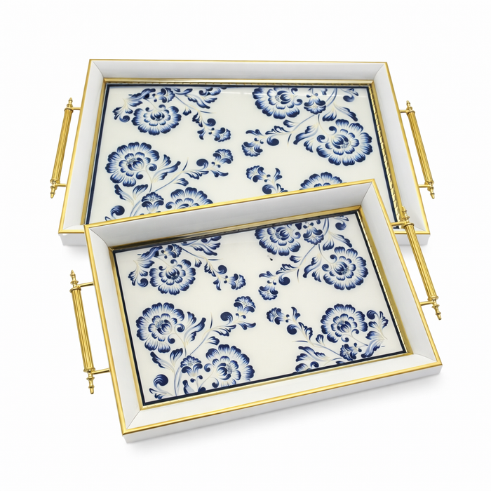 رويال الفريدو طقم صواني ٢ قطعة شكل مستطيل خشب ابيض * ازرق -144887