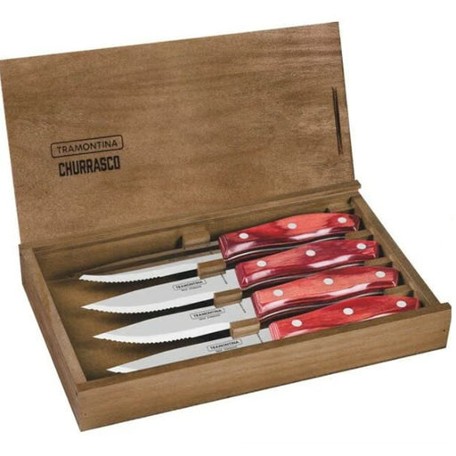 ترامونتينا طقم سكاكين مطبخ 4 قطع +علبة خشب احمر - 2246539