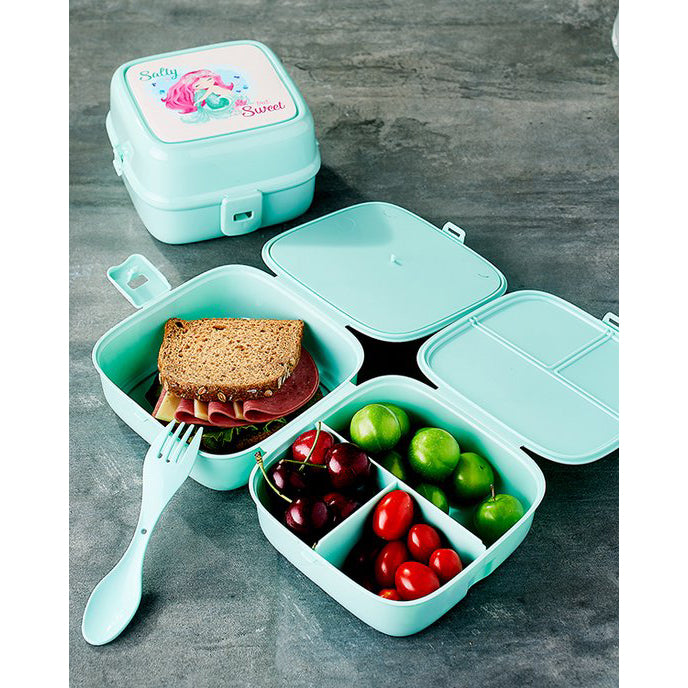 جوندول لانش بوكس (15*15.5*9.5 سم) شوكة+ملعقة بلاستيك تركواز  - G-400T