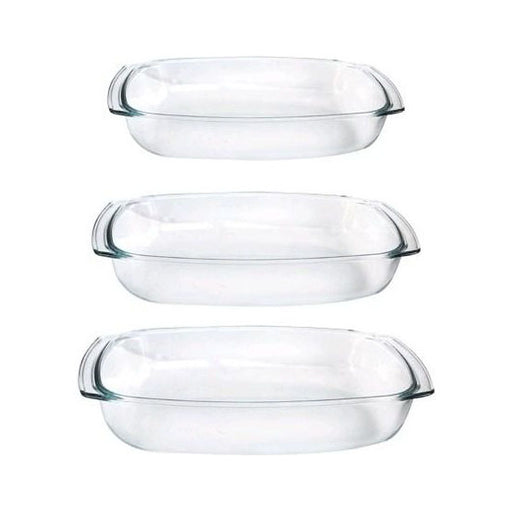ترميسيل طقم  طاجن زجاج  مستطيل بيد 3 قطع (3.6+2.3+1.4 لتر ) شفاف - 3000972