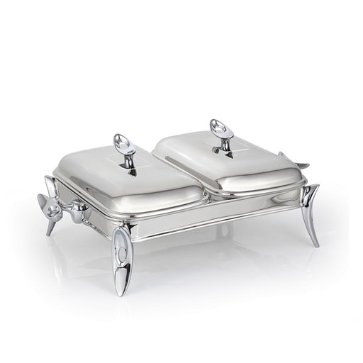 رويال ألفريدو طبق تقديم مستطيل مقسم دبل (2 غطاء + 2 طاجن زجاجي)  ستناليس ستيل فضى - 914S