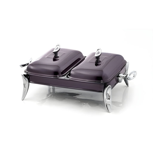 رويال ألفريدو طبق تقديم مستطيل مقسم دبل (2 غطاء + 2 طاجن زجاجي)  ستناليس ستيل فضى * فامية - 914BL