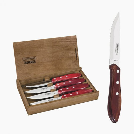 ترامونتينا طقم سكاكين مطبخ 4 قطع +علبة خشب احمر- 2246492