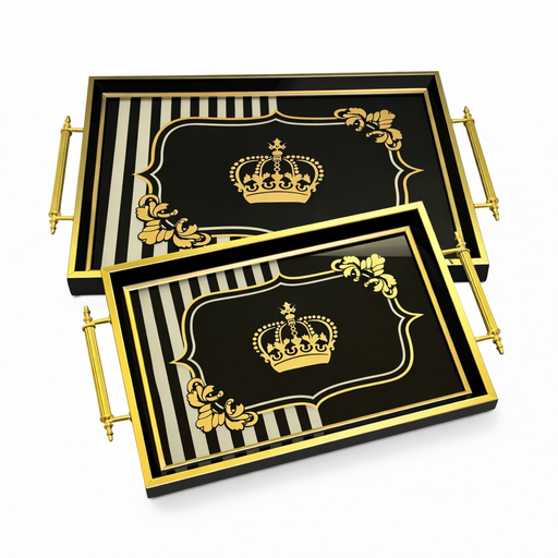 رويال الفريدو طقم صواني ٢ قطعة شكل مستطيل خشب اسود - 492717