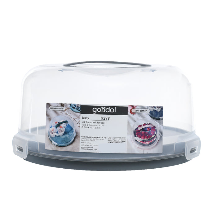 جوندول طبق تقديم حلويات 28* 24.5 سم بغطاء بلاستيك رمادى - G-299GY