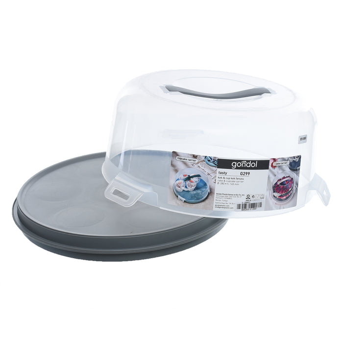 جوندول طبق تقديم حلويات 28* 24.5 سم بغطاء بلاستيك رمادى - G-299GY