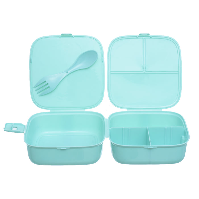 جوندول لانش بوكس (15*15.5*9.5 سم) شوكة+ملعقة بلاستيك تركواز  - G-400T