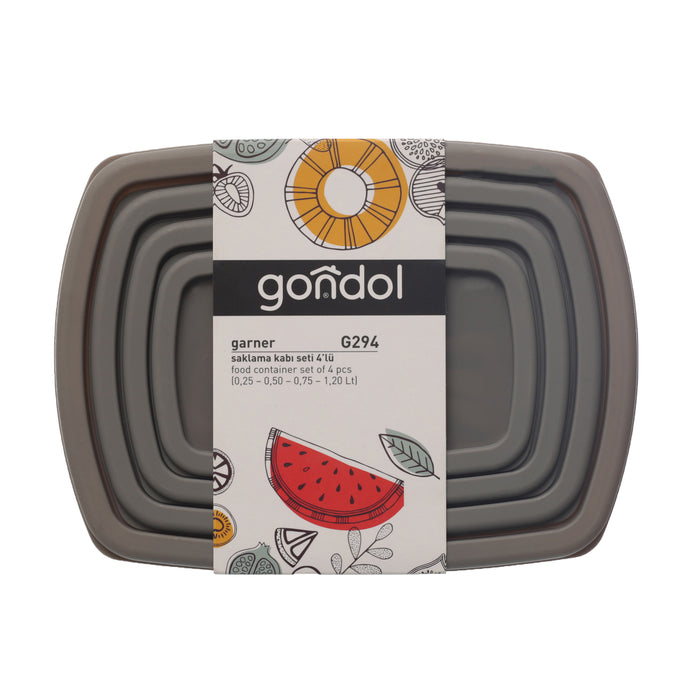 جوندول طقم علب (4 قطع) بلاستيك رمادي - G-294GY
