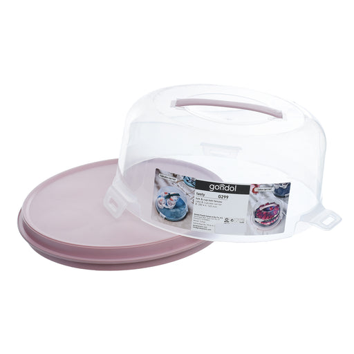 جوندول طبق تقديم حلويات 28* 24.5 سم بغطاء بلاستيك روز - G-299P
