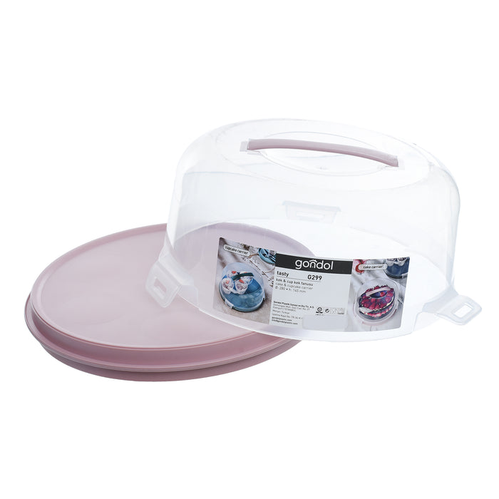 جوندول طبق تقديم حلويات 28* 24.5 سم بغطاء بلاستيك روز - G-299P