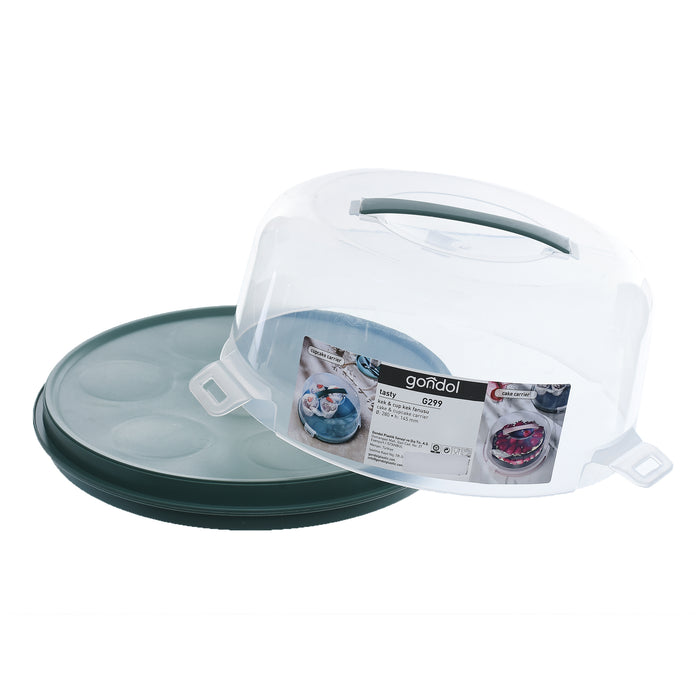 جوندول طبق تقديم حلويات 28* 24.5 سم بغطاء بلاستيك اخضر - G-299GN