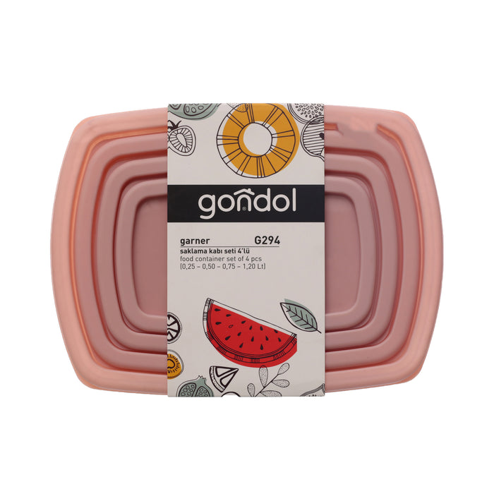 جوندول طقم علب (4 قطع) بلاستيك روز - G-294P