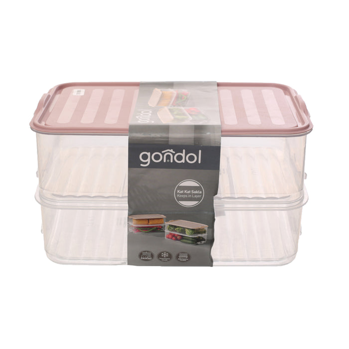 جوندول علبة طعام مستطيلة 1.60 لتر مقسمة 2 خانه بلاستيك روز - G-463P