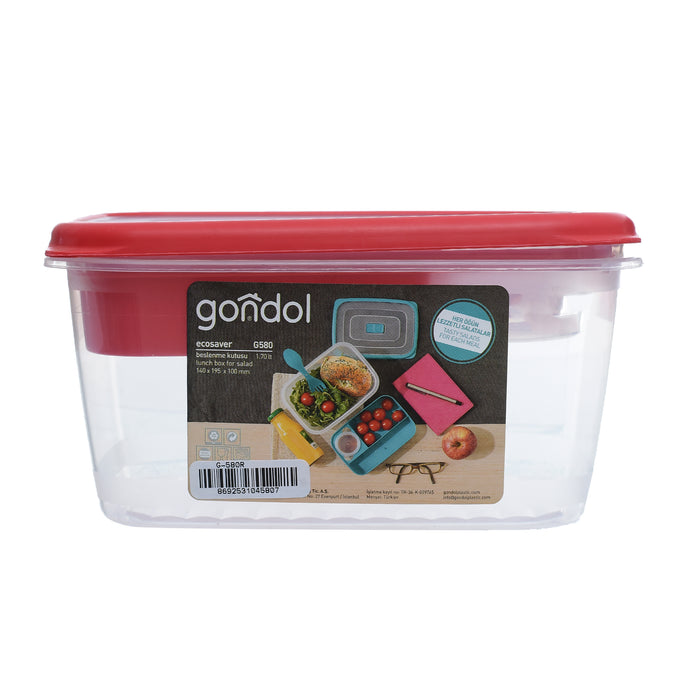 جوندول لانش بوكس (19*14*10 سم) شوكة+ملعقة بلاستيك احمر - G-580R