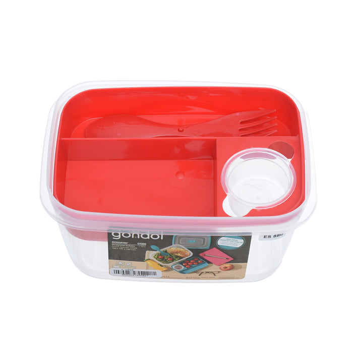 جوندول لانش بوكس (19*14*10 سم) شوكة+ملعقة بلاستيك احمر - G-580R