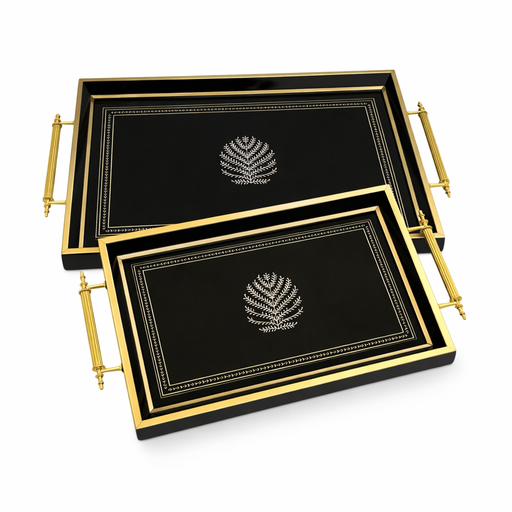 رويال الفريدو طقم صواني ٢ قطعة شكل مستطيل خشب اسود - 402589