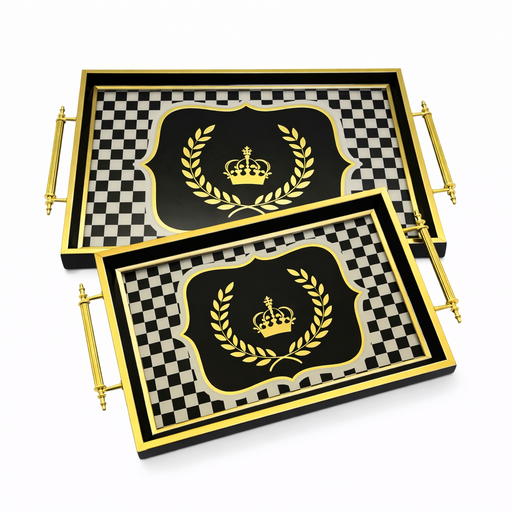 رويال الفريدو طقم صواني ٢ قطعة شكل مستطيل خشب اسود * ابيض  - 704844