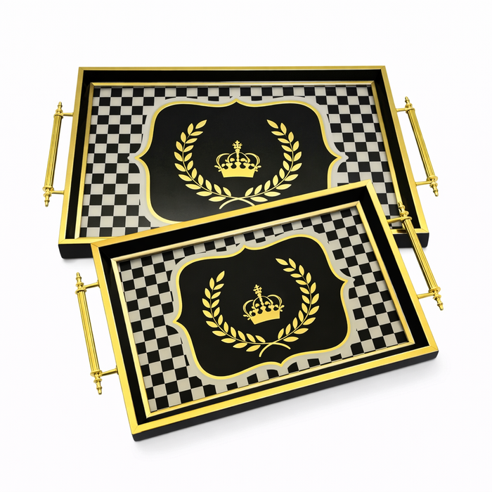 رويال الفريدو طقم صواني ٢ قطعة شكل مستطيل خشب اسود * ابيض  - 704844