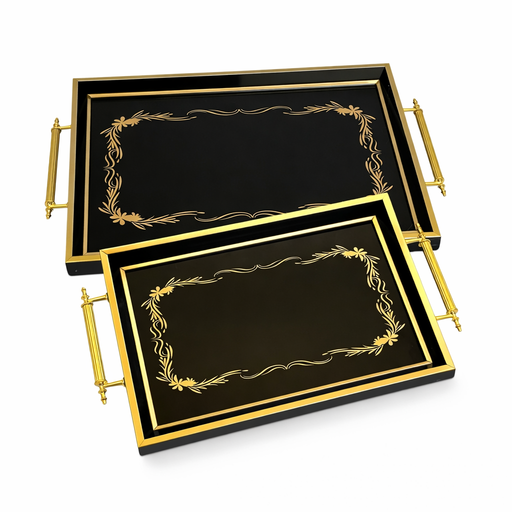 رويال الفريدو طقم صواني ٢ قطعة شكل مستطيل خشب اسود - 328772