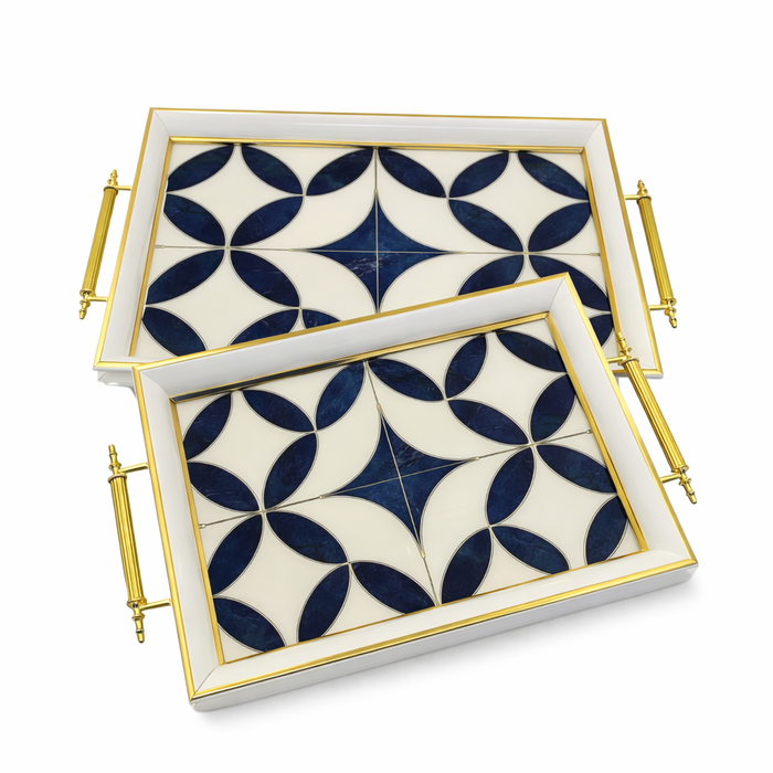 رويال الفريدو طقم صواني ٢ قطعة شكل مستطيل خشب ازرق  - 568965