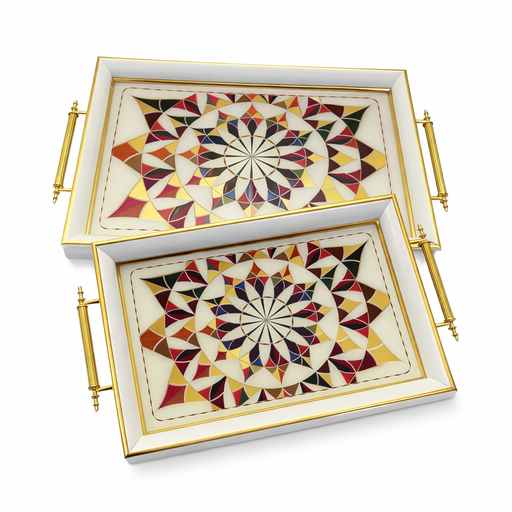 رويال الفريدو طقم صواني ٢ قطعة شكل مستطيل خشب ابيض - 465946