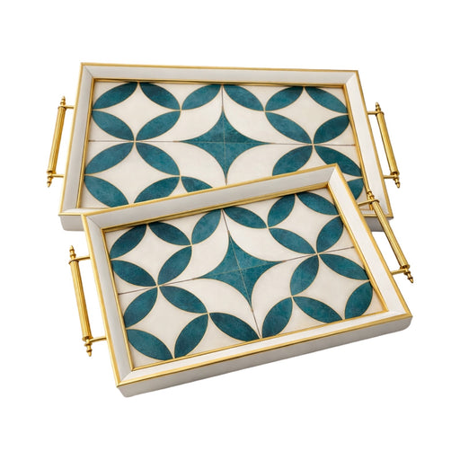 رويال الفريدو طقم صواني ٢ قطعة شكل مستطيل خشب ابيض * تركواز - 049135