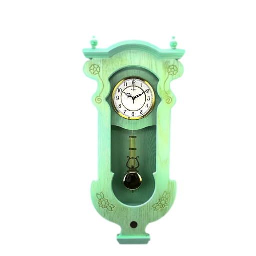 ساعة حائط بباندول خشب (84*40 سم) تركواز - 4506