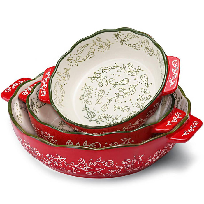 طقم ديفا 4 طاجن فرن دائرى بورسلين احمر خط زيتى - DV9022