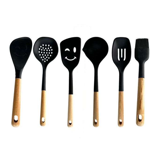 طقم توزيع 6 قطعة سيليكون بيد خشب اسود - DV5-Mix