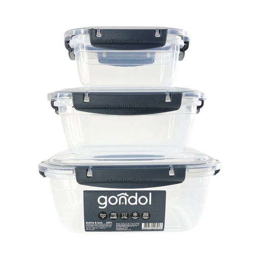 جوندول طقم علب مربع (3 قطع) بلاستيك رمادى - G-390GR