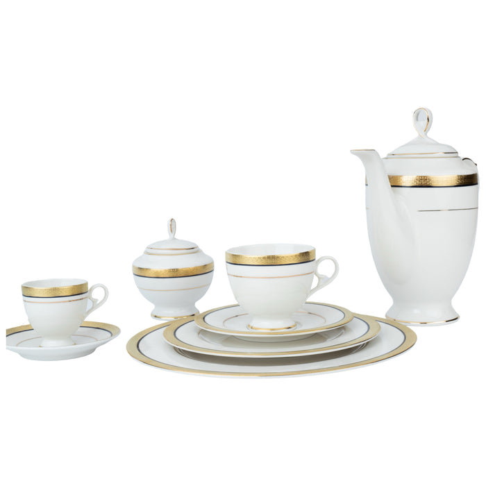 ‎رويال ألفريدو طقم سفرة بورسلين 112 قطعة ابيض وذهبي - MO-005