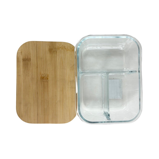 علبة طعام مقسمة 3 تقسيمات بغطاء خشب شفافه- AD-2255
