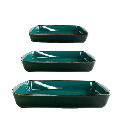 رويال ألفريدو طقم طاجن بورسلين 3 قطع مستطيل زيتى غامق * تركواز  - RE-JA*DA-OIL
