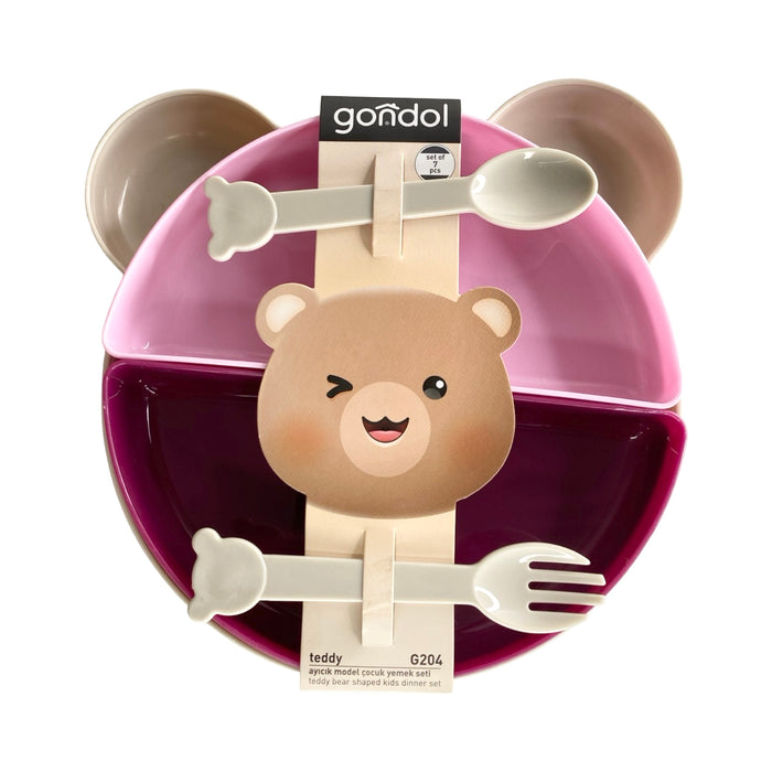 جوندول طبق طعام لاطفال شكل دب 22 سم بلاستيك روز - G-204P
