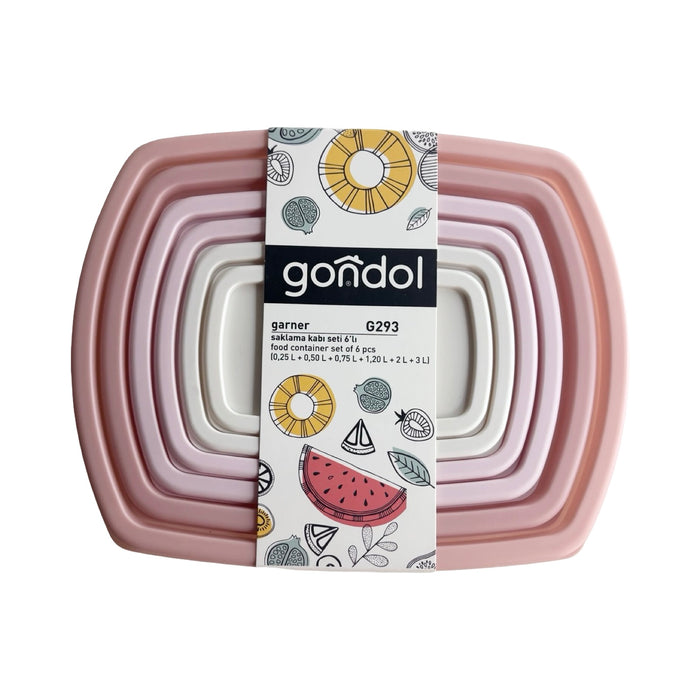 جوندول طقم علب ( 6 قطع ) بلاستيك روز - G-293