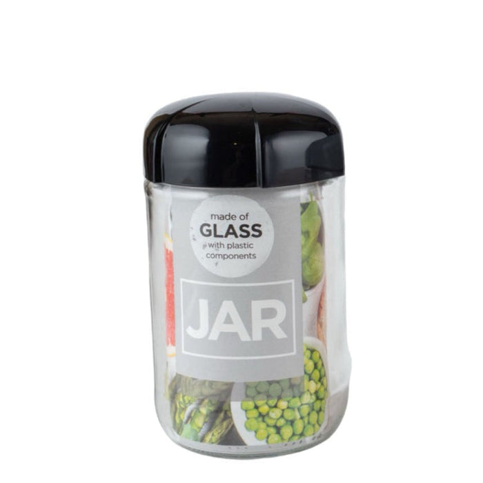 رينجا برطمان زجاج دائري 660 مل شفاف غطاء اسود - 131011