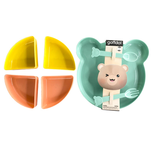 جوندول طبق طعام لاطفال شكل دب 22 سم بلاستيك تركواز-G-204TU