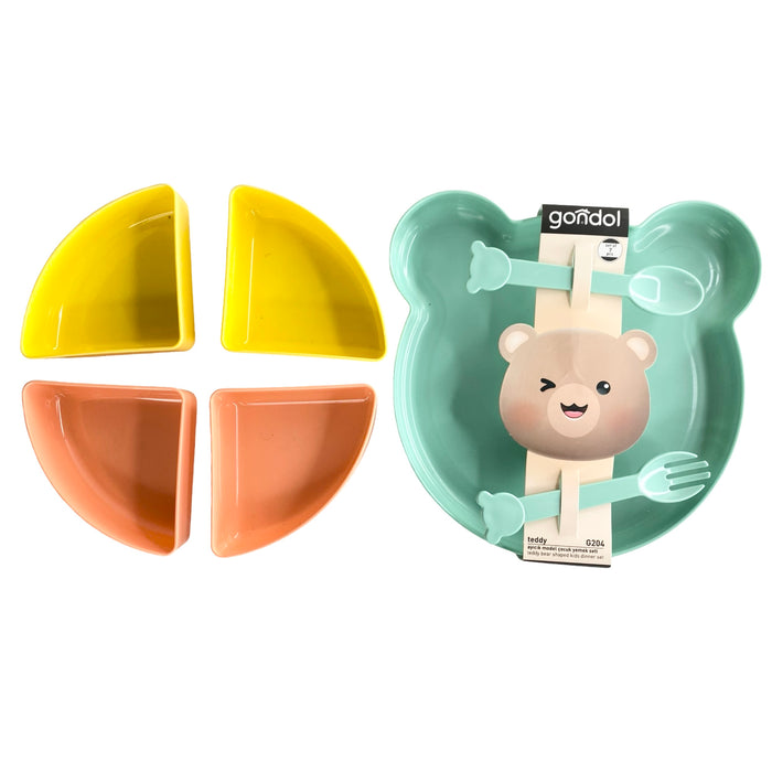 جوندول طبق طعام لاطفال شكل دب 22 سم بلاستيك تركواز-G-204TU