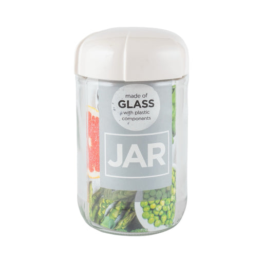 رينجا برطمان زجاج دائري 660 مل شفاف غطاء ابيض - 131011W