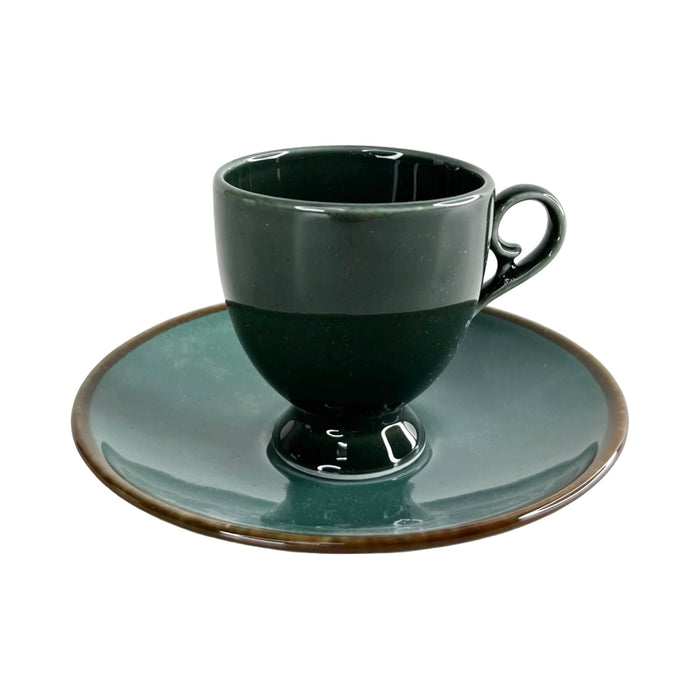 طقم فناجين قهوة بطبق تقديم 12 قطعة بكعب بورسلين تركواز * زيتى غامق- Co-Wi-he