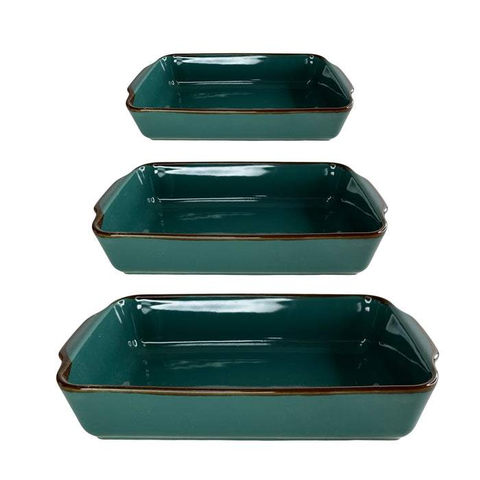 رويال ألفريدو طقم طاجن بورسلين 3 قطع مستطيل تركواز  - RE-JADE