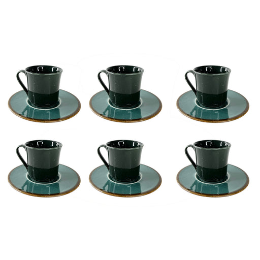 طقم فناجين قهوة بطبق تقديم 12 قطعة جالاكسي بورسلين  تركواز * زيتى غامق - Coffee-Glalaxy