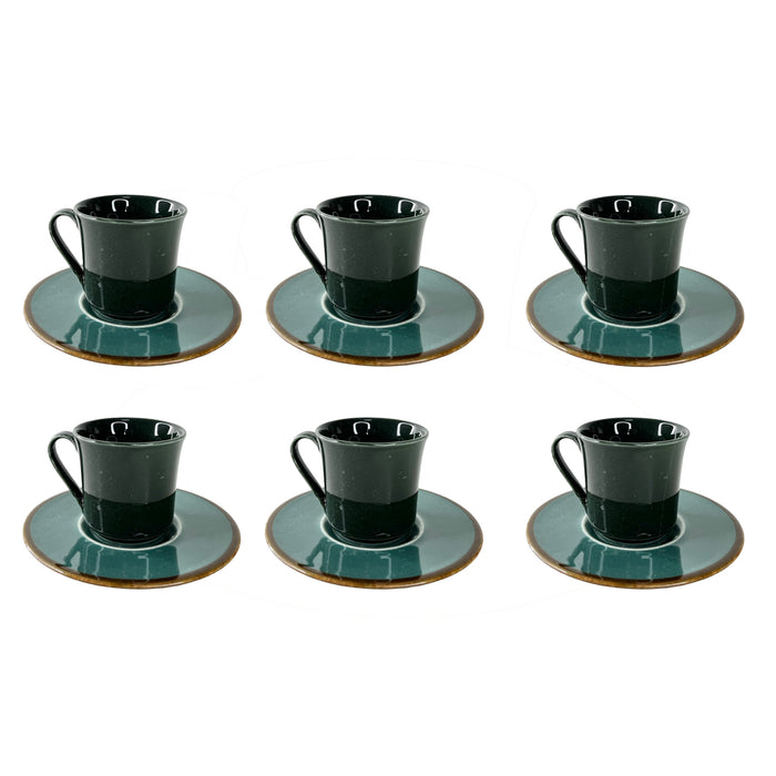 طقم فناجين قهوة بطبق تقديم 12 قطعة جالاكسي بورسلين  تركواز * زيتى غامق - Coffee-Glalaxy