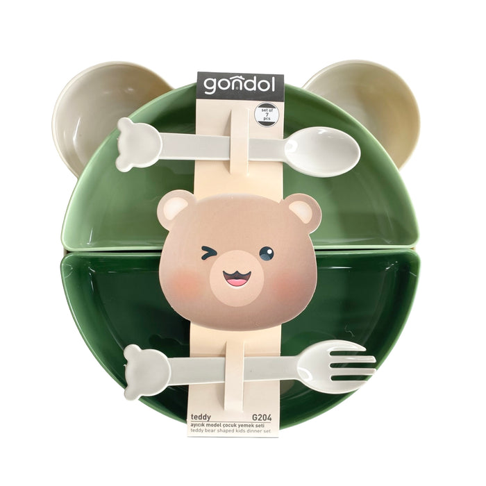 جوندول طبق طعام لاطفال شكل دب 22 سم بلاستيك اخضر - G-204G
