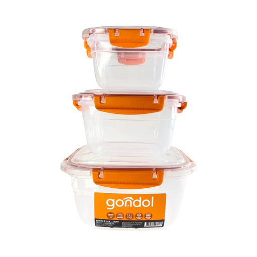 جوندول طقم علب مربع (3 قطع) بلاستيك برتقالى - G-390O