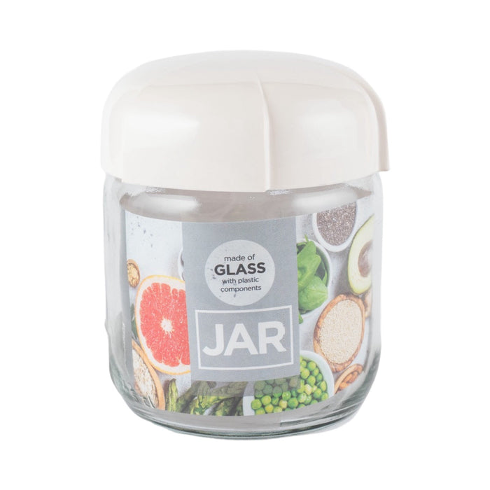 رينجا برطمان زجاج دائري 425 مل شفاف غطاء ابيض - 131010W